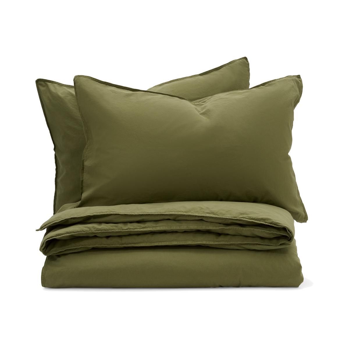 Alexia 100% Organic Stonewashed Cotton Duvet Cover + 2 Pillowcases, Double, Botanic Green – image 1