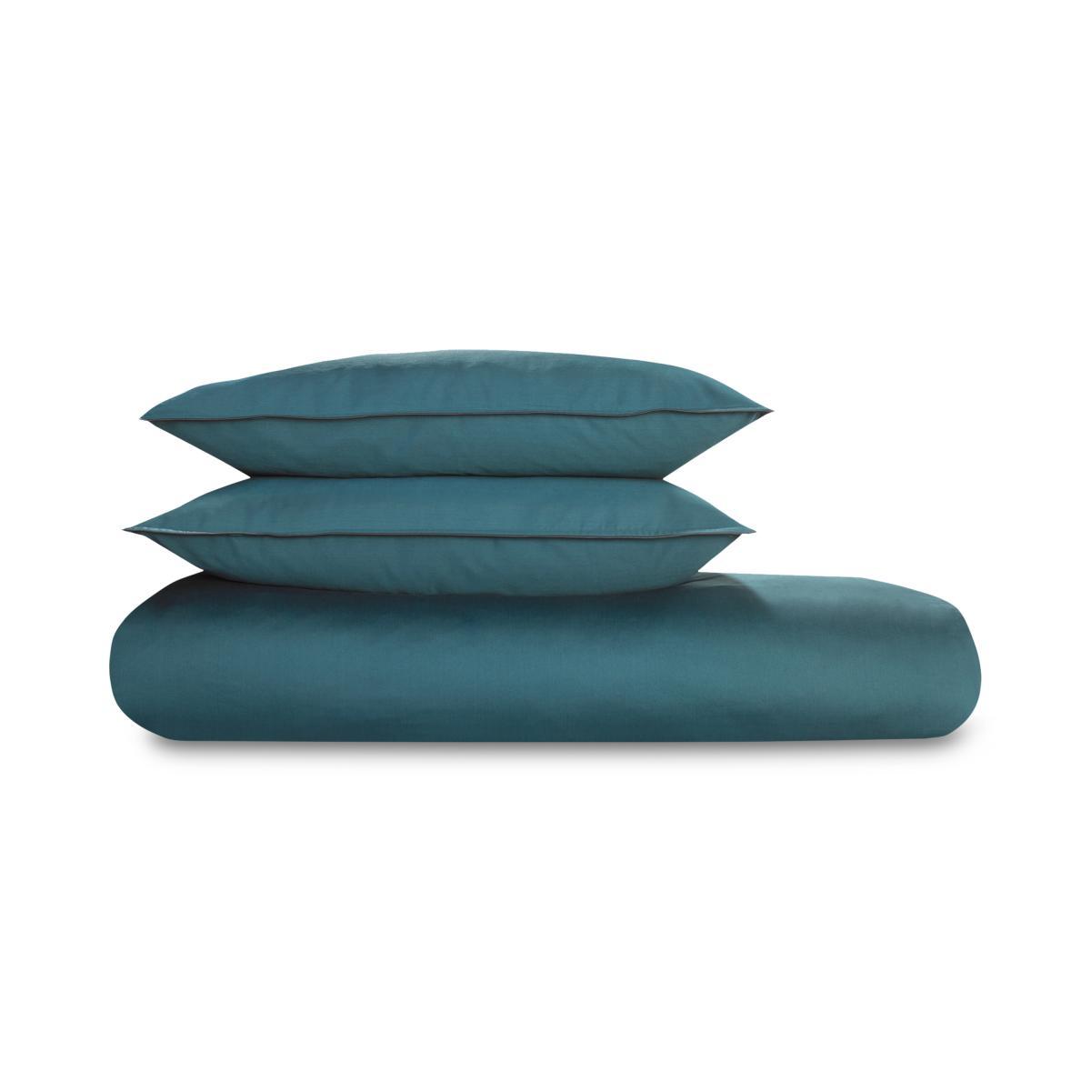 Hylia Washed Cotton Satin Duvet Cover + 2 Pillowcases, Double, Teal Blue – image 2