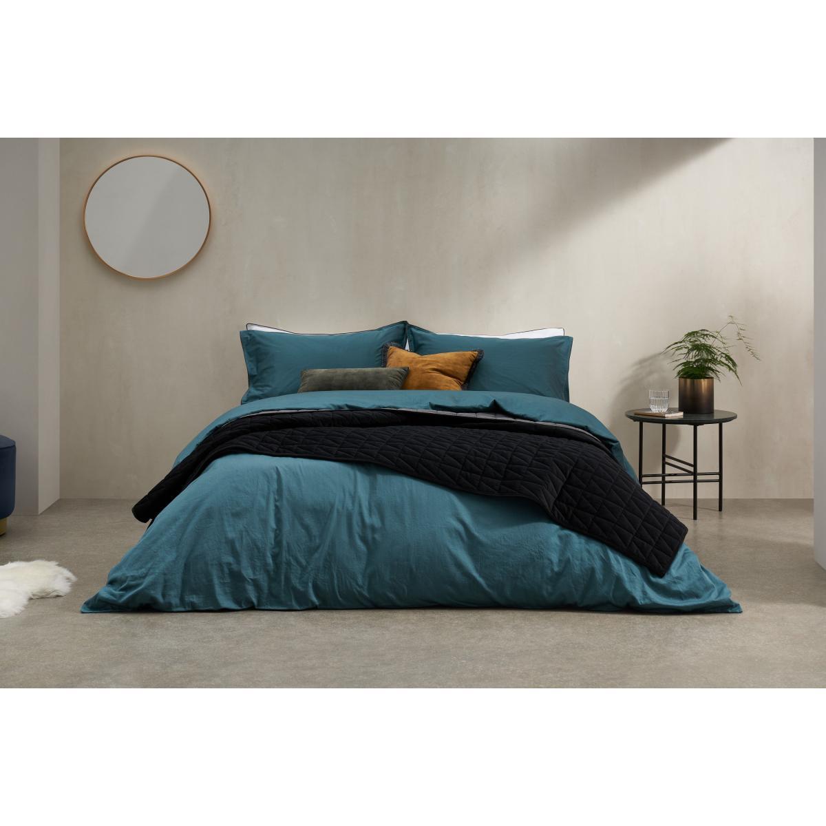 Hylia Washed Cotton Satin Duvet Cover + 2 Pillowcases, Double, Teal Blue – image 3