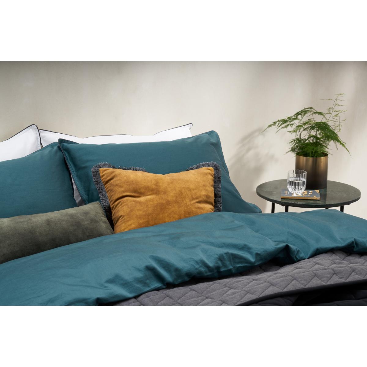 Hylia Washed Cotton Satin Duvet Cover + 2 Pillowcases, Double, Teal Blue – image 4