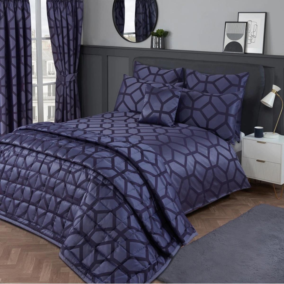 Seville Jacquard Duvet Cover Set - Navy - Navy/Blue / Double