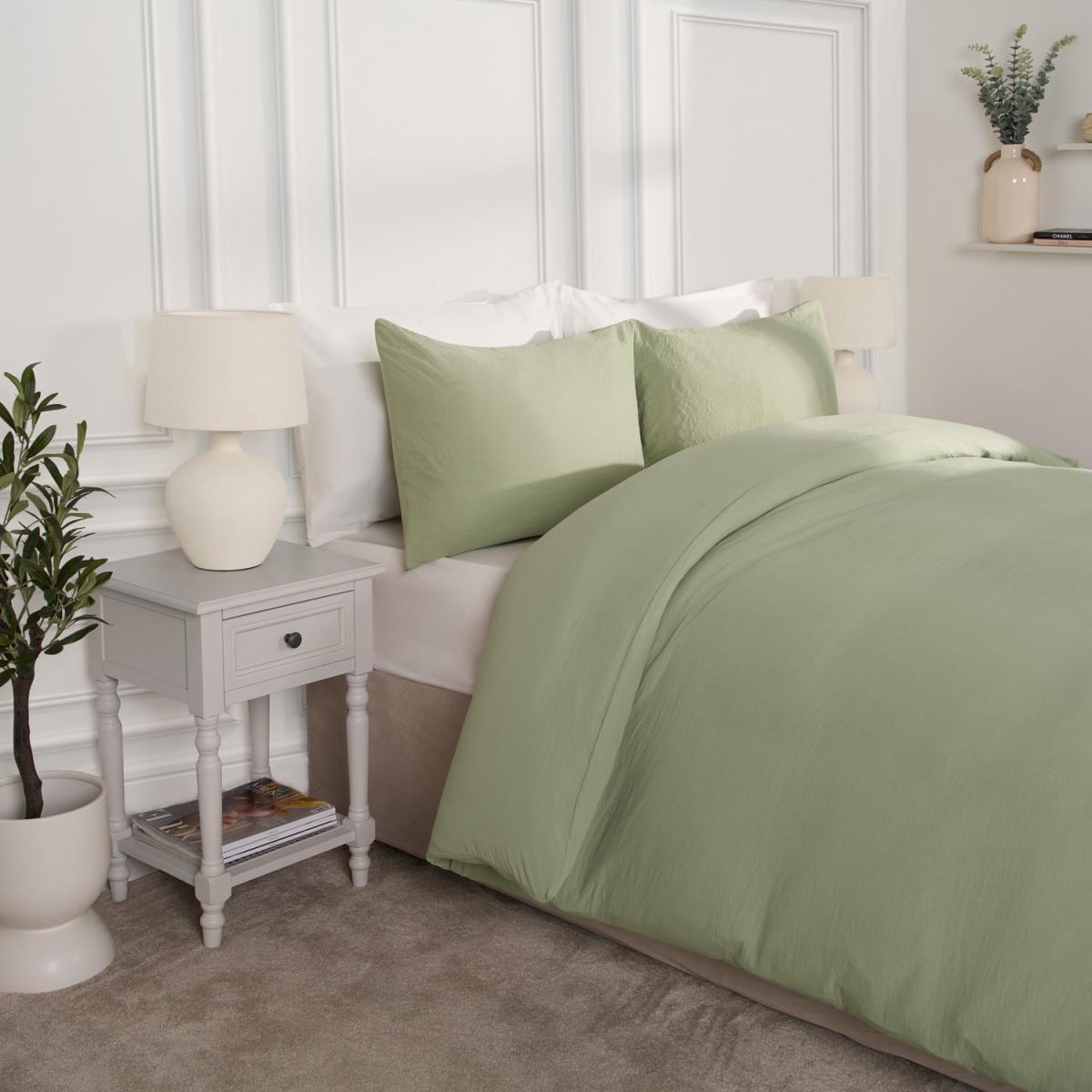 Brentfords Washed Linen Look Duvet Cover Set with Pillowcases - Sage Green / Double – image 3