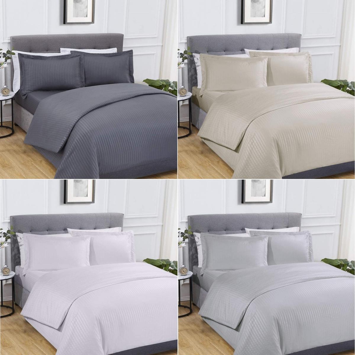 Sateen Stripe Complete Duvet Cover Pillowcase Fitted Sheet Bedding Set - Charcoal / Double – image 2