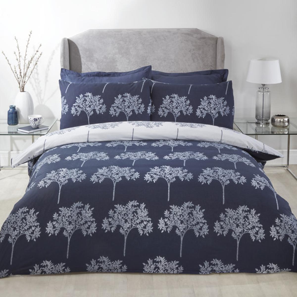 Trees Duvet Cover and Pillowcase Set - Navy / Double