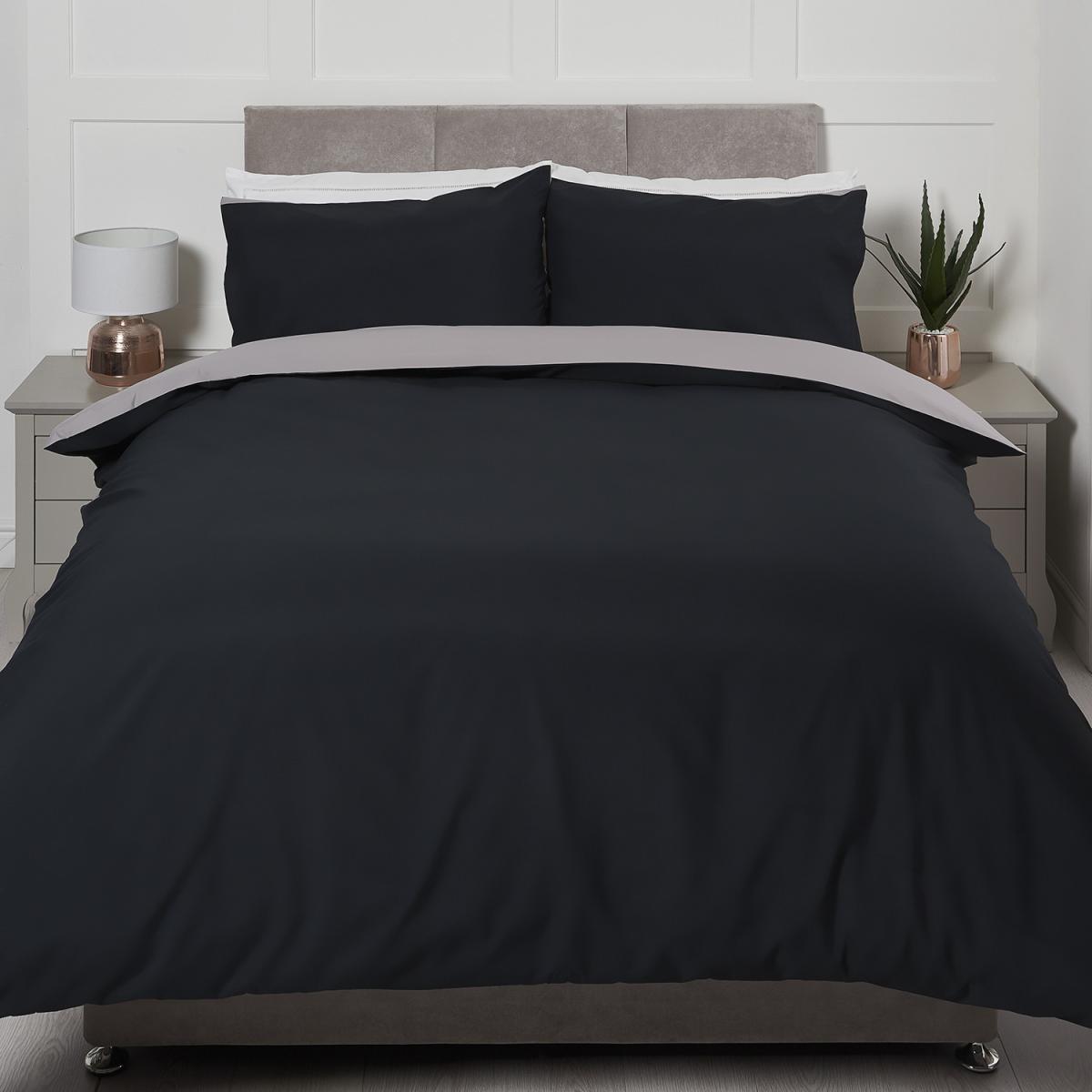 Riley Reversible Duvet Cover and Pillowcase Set - Black/Grey / Double – image 2