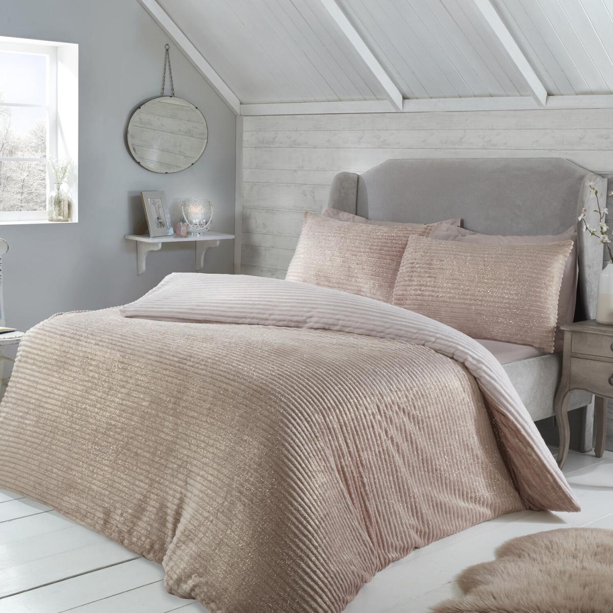 Sparkle Fleece Duvet Cover and Pillowcase Set - Blush / Double – image 2