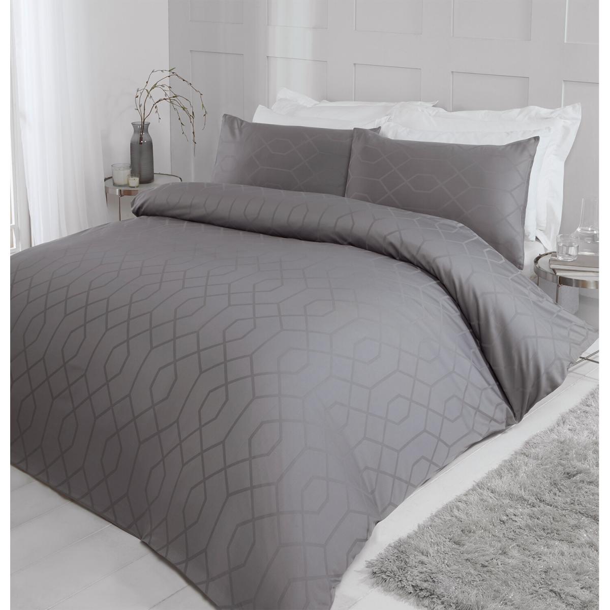 Imani Jacquard Duvet Cover and Pillowcase Set  - Grey / Double – image 2