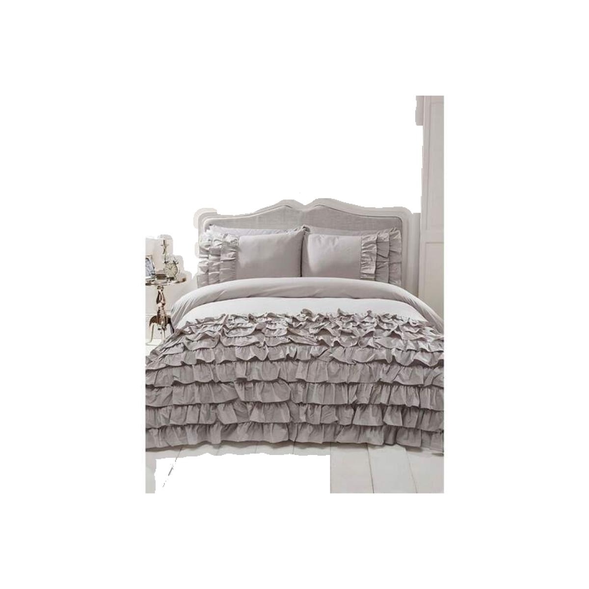Flamenco Ruffled Duvet Cover Set - Grey / Double