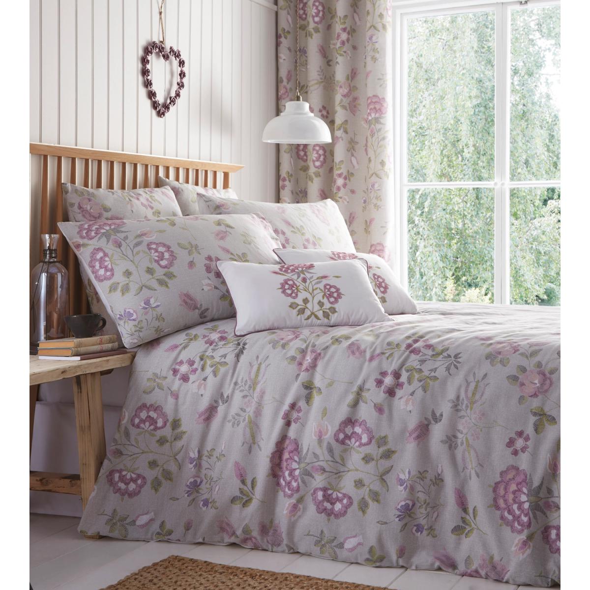 Secret Garden Floral Duvet Cover and Pillowcase Set - Lavender/Grey / Double – image 5