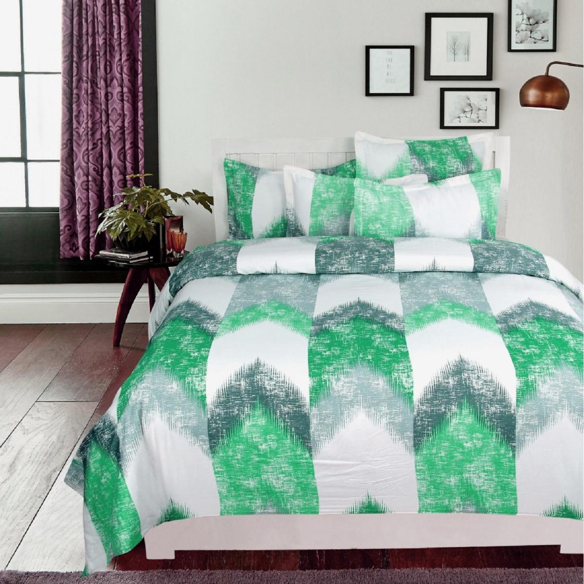 Duvet Cover Set 100 Percent Cotton - Green and White / Double