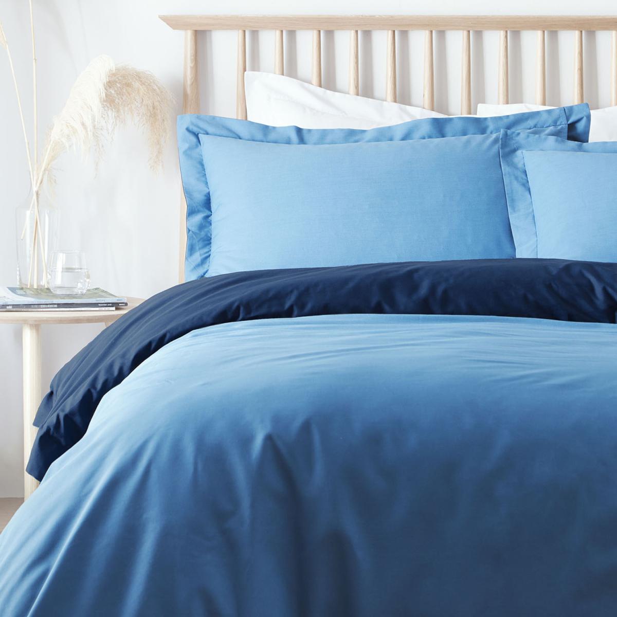 Percale Plain Dyed 200 Thread Count Duvet Cover and Pillowcase Set - Blue / Double – image 2