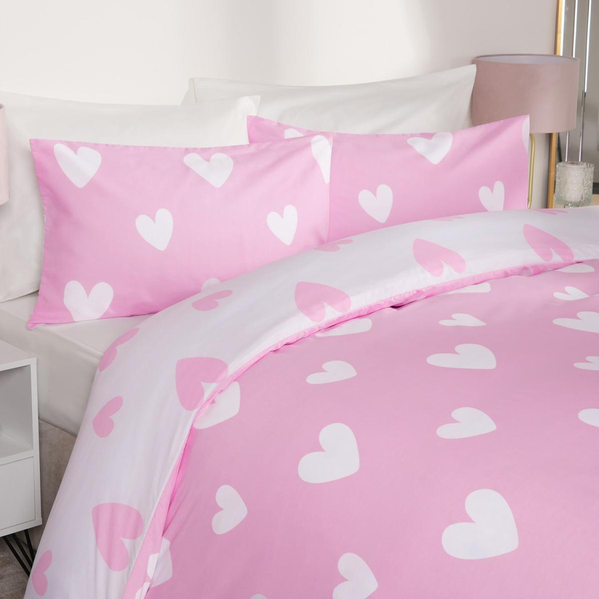 Dreamscene Love Heart Print Duvet Cover with Pillowcase Quilt Bedding Set - Pink / Double – image 4