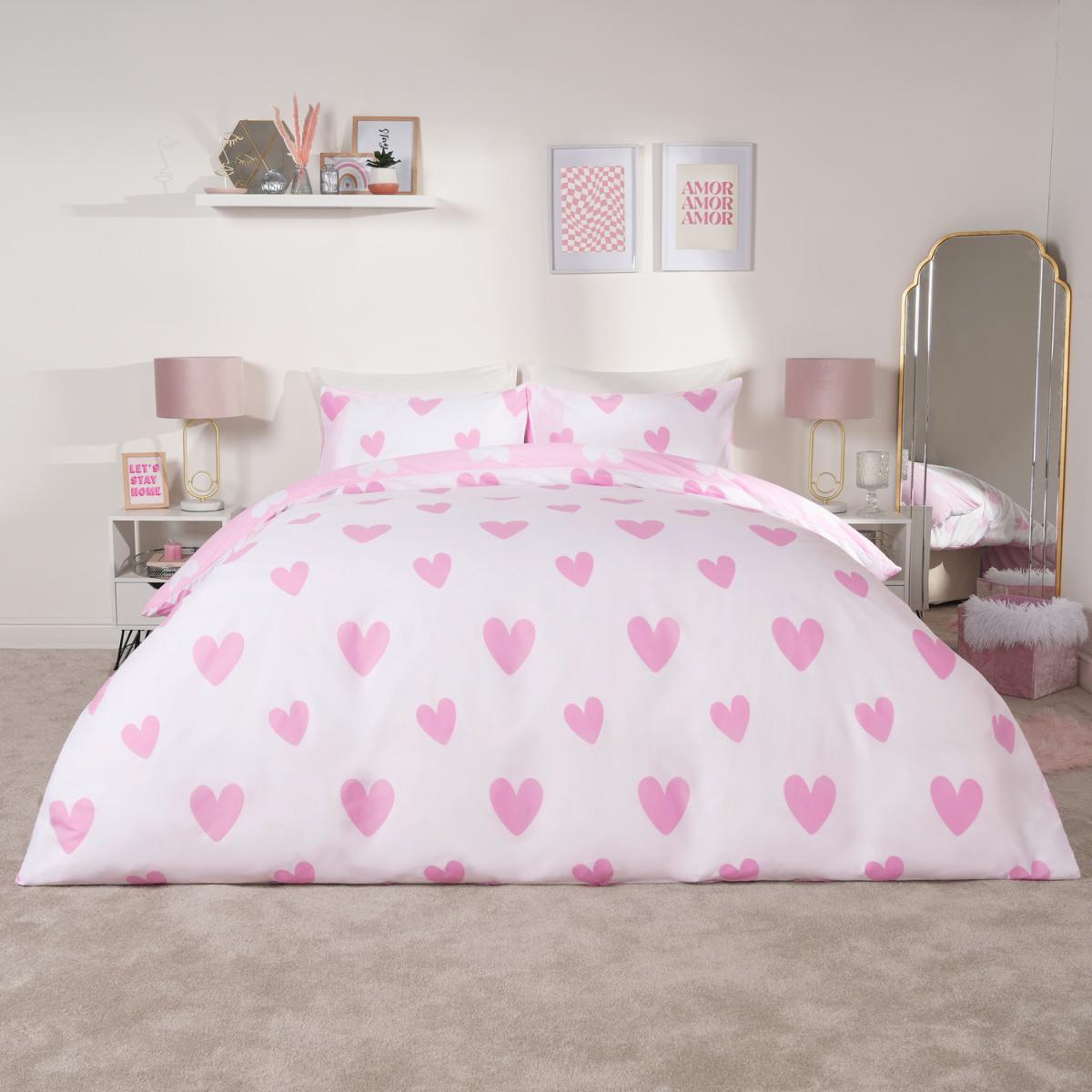 Dreamscene Love Heart Print Duvet Cover with Pillowcase Quilt Bedding Set - Pink / Double – image 6