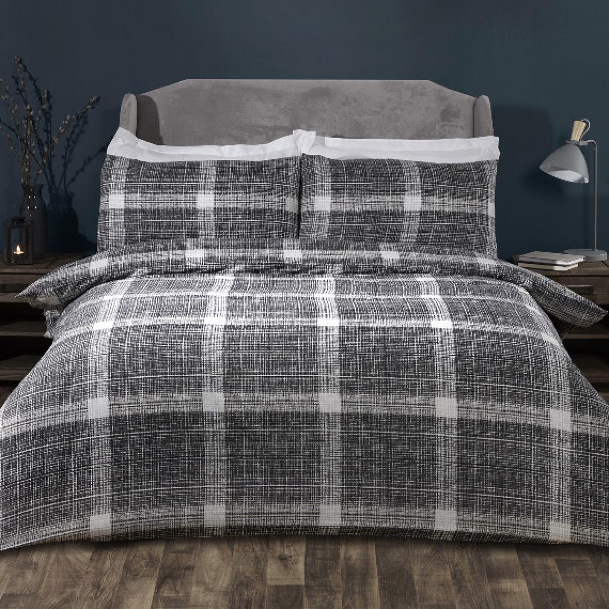 Eton Check Two Pack Duvet Cover and Pillowcase Sets - Grey / Double