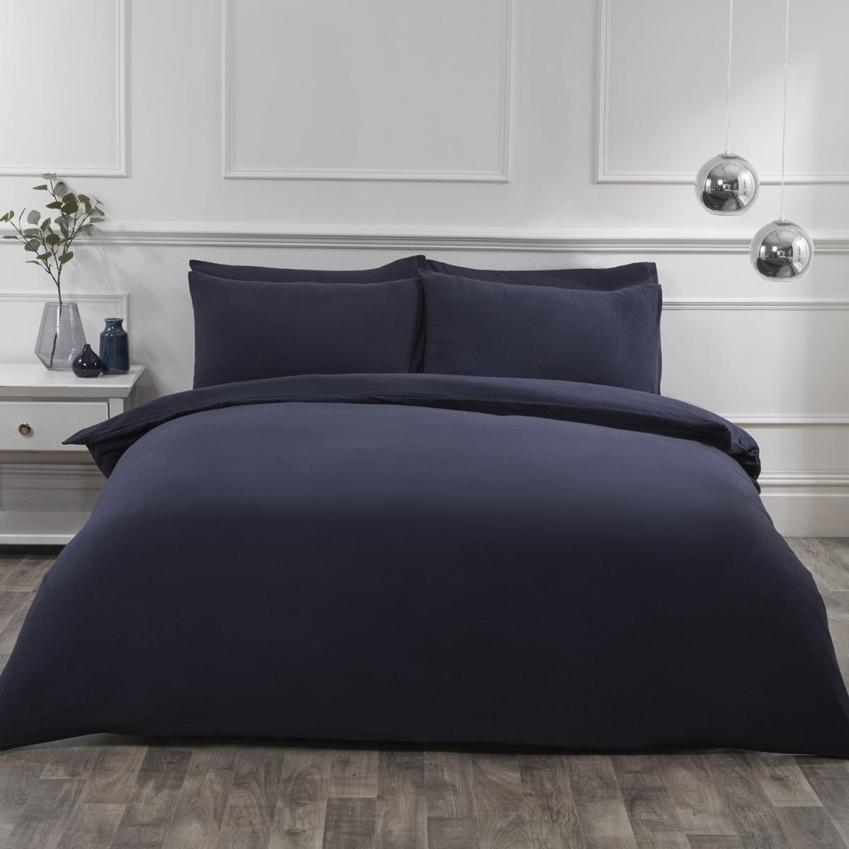 Flannelette Duvet Cover and Pillowcase Set - Navy / Double – image 12