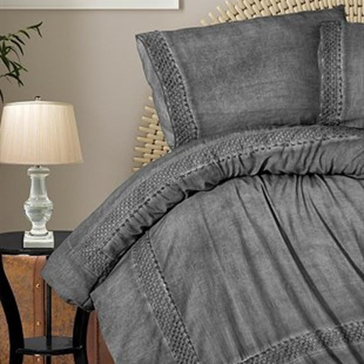 Organic Cotton Lace Embroidered Double Duvet Cover Pillowcase Set - Dusty Rose – image 4