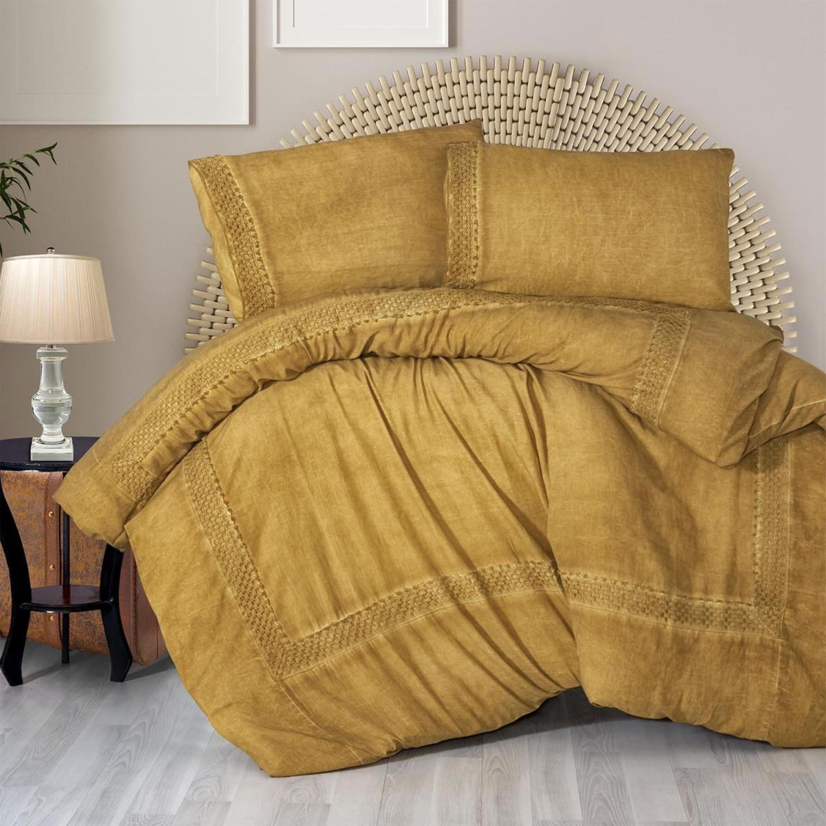 Organic Cotton Lace Embroidered Double Duvet Cover Pillowcase Set - Dusty Rose – image 7