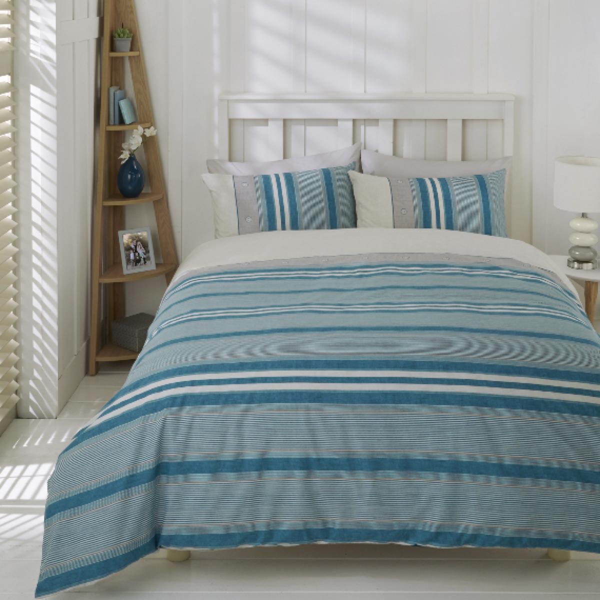 Marlow Stripe Duvet Cover and Pillowcase Set - Petrol / Double