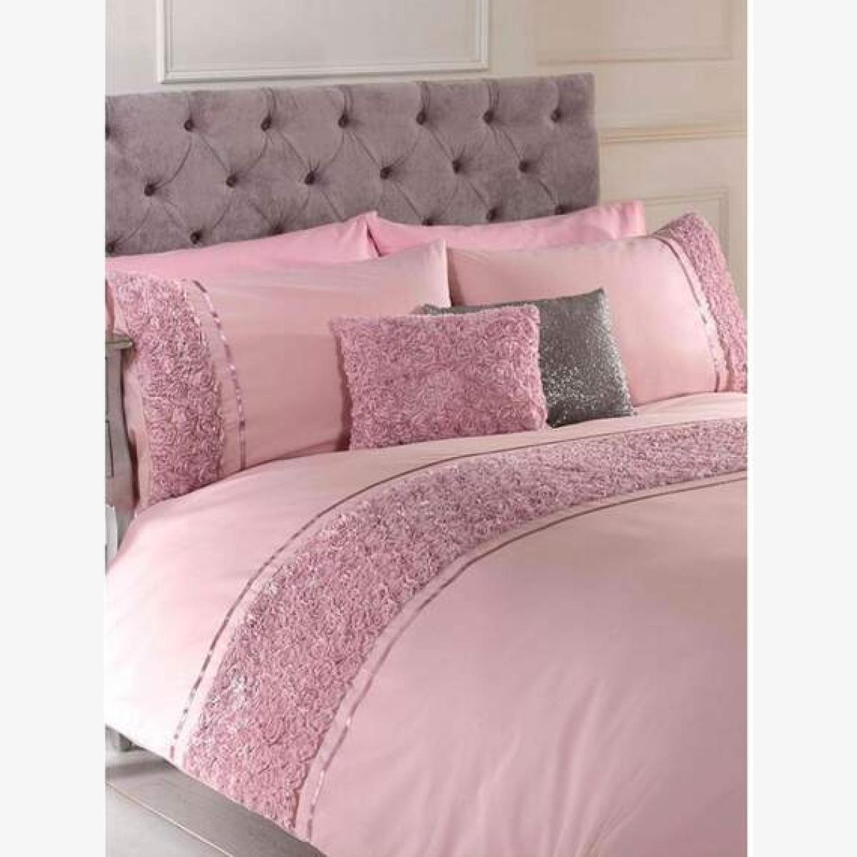 Limoges Rose Ruffle Duvet Cover Set - Blush Pink / Double