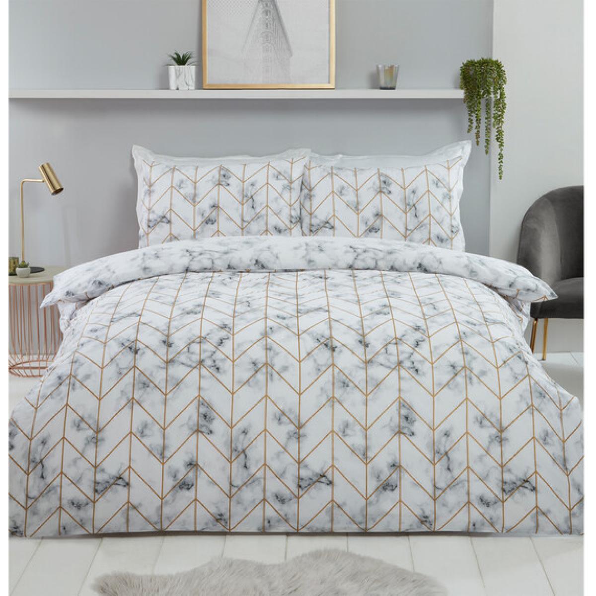 Marble Metallic Duvet Cover and Pillowcase Set - White / Double – image 1