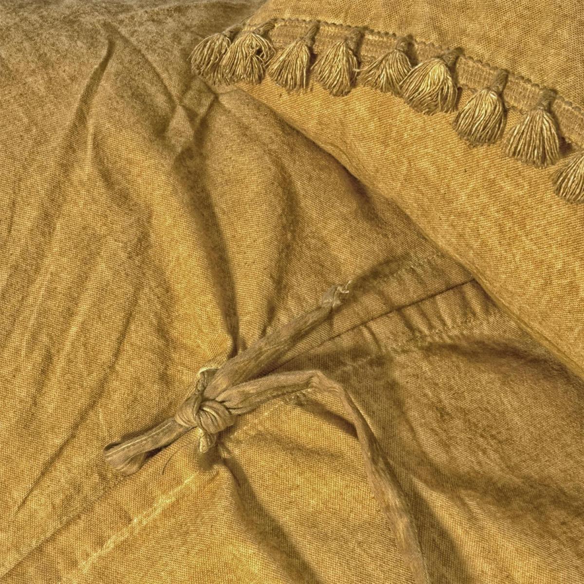 Organic Cotton Pompom Double Duvet Cover and Pillowcase Set - Mustard – image 2