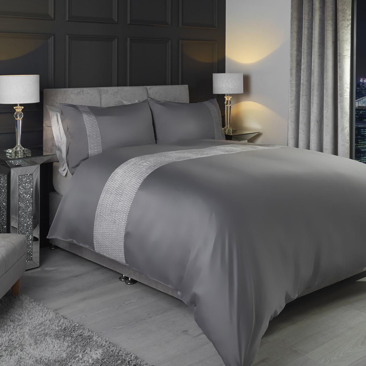 Giana Velvet Grey Duvet Cover and Pillowcase Set - Grey / Double – image 2