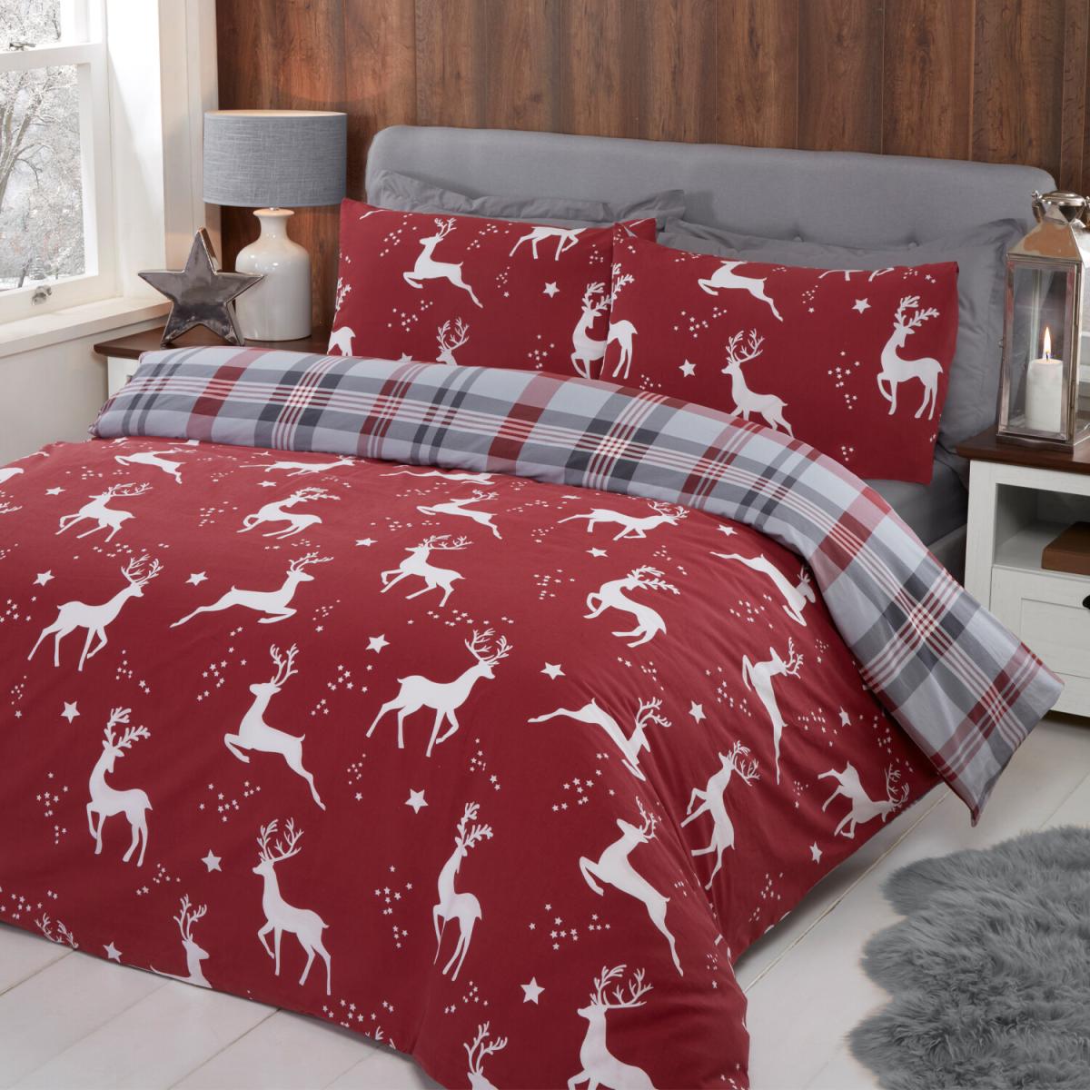 Leaping Stags Duvet Cover and Pillowcase Set - Red / Double – image 3