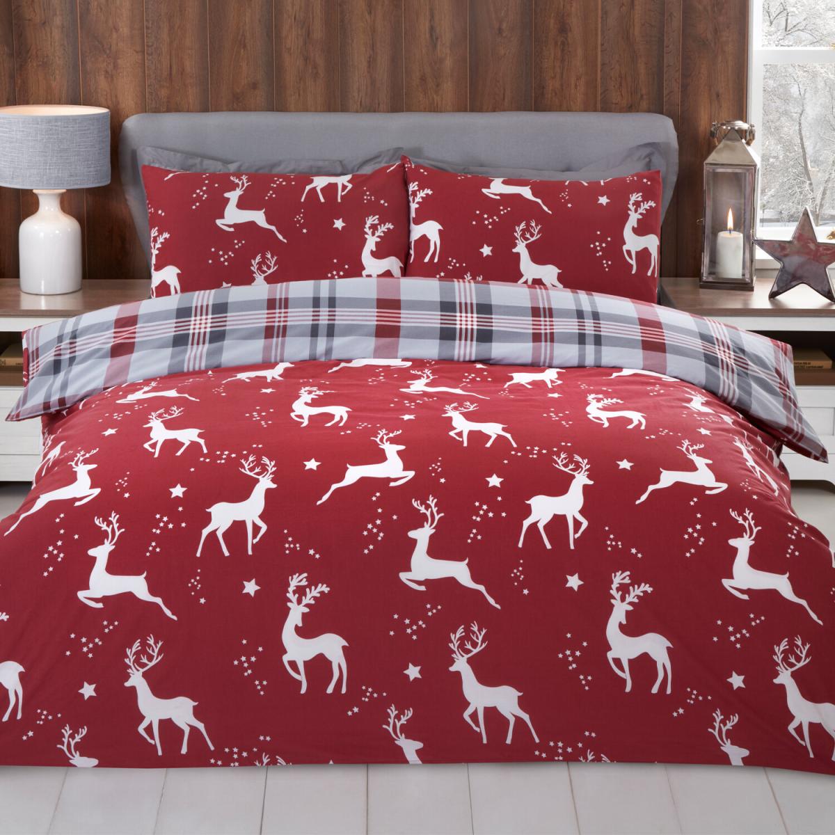 Leaping Stags Duvet Cover and Pillowcase Set - Red / Double – image 1