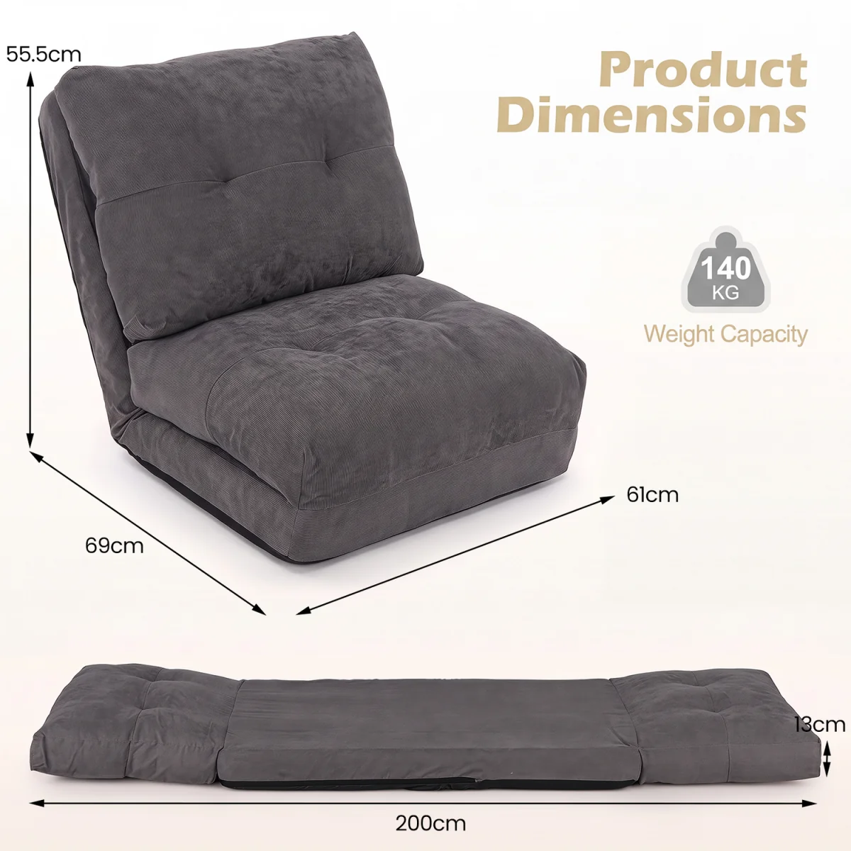 5 Level Adjustable Gaming Lazy Lounger-White - Grey – image 3