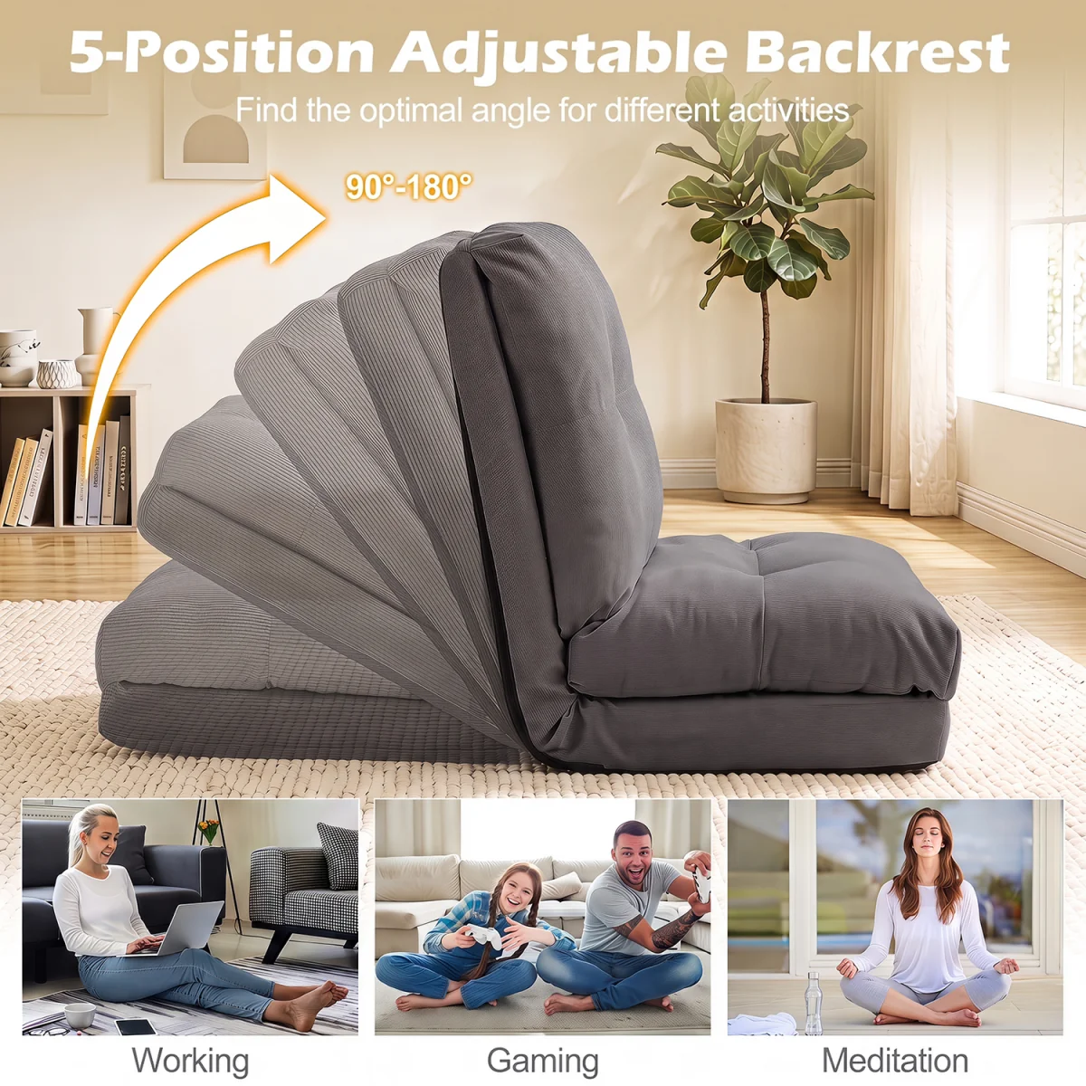 5 Level Adjustable Gaming Lazy Lounger-White - Grey – image 5