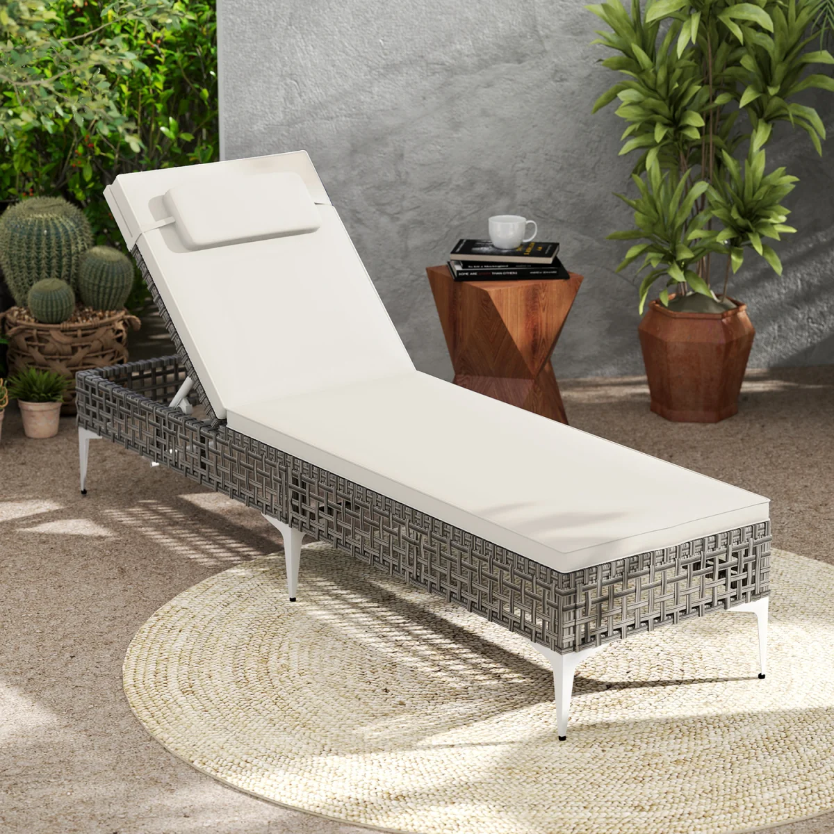 6-Step Rattan Outdoor Sunbed - White – image 2