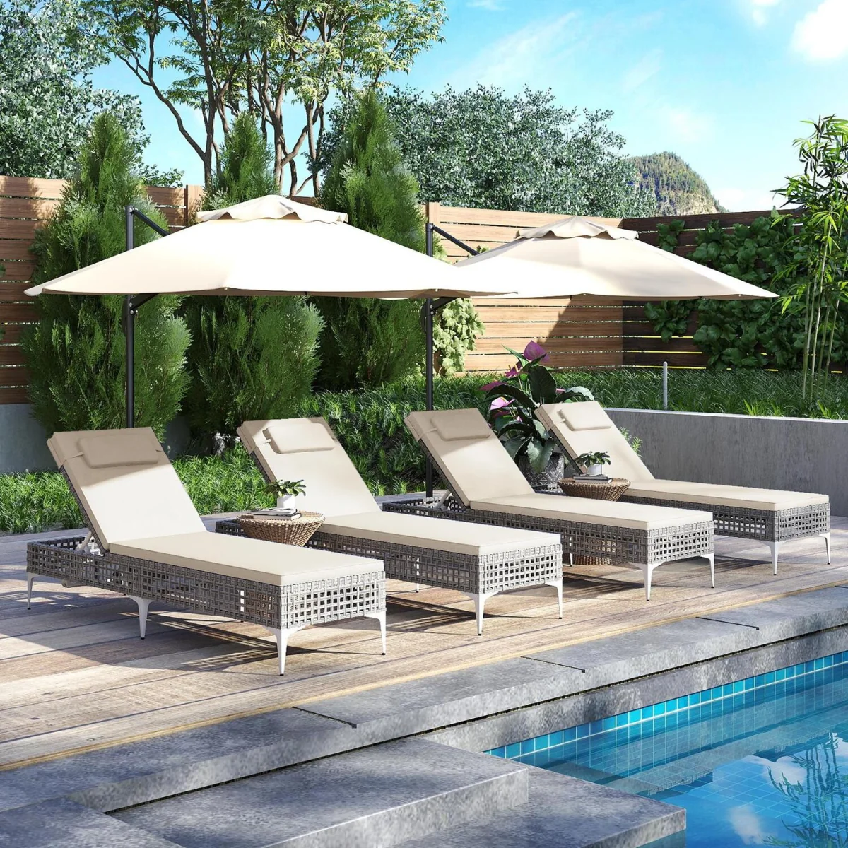 6-Step Rattan Outdoor Sunbed - White – image 4