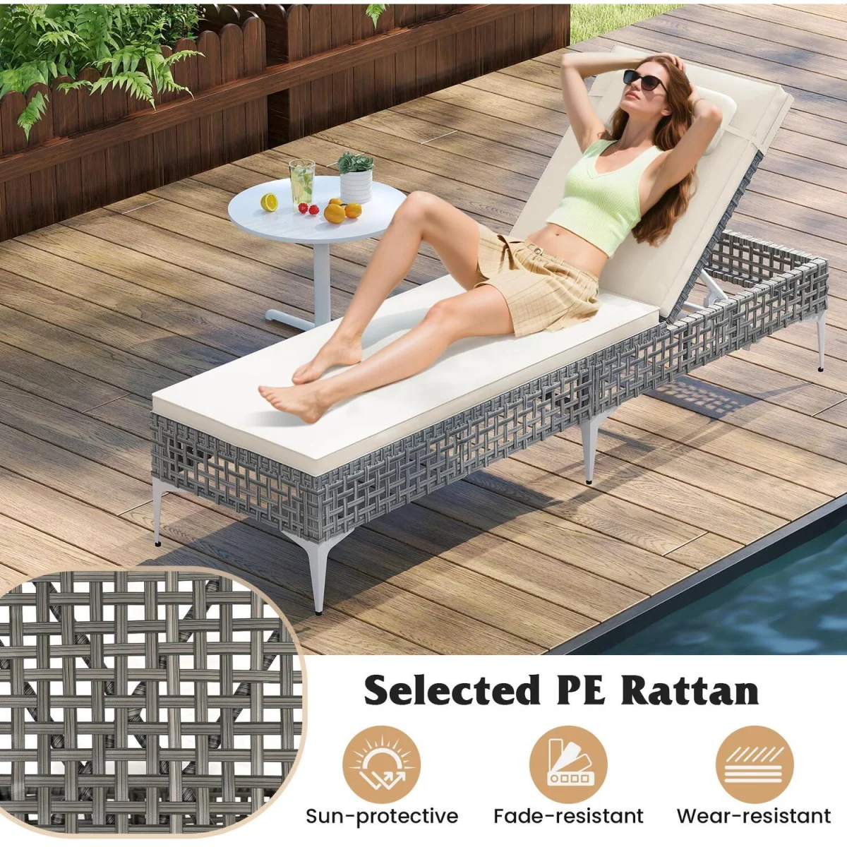 6-Step Rattan Outdoor Sunbed - White – image 7