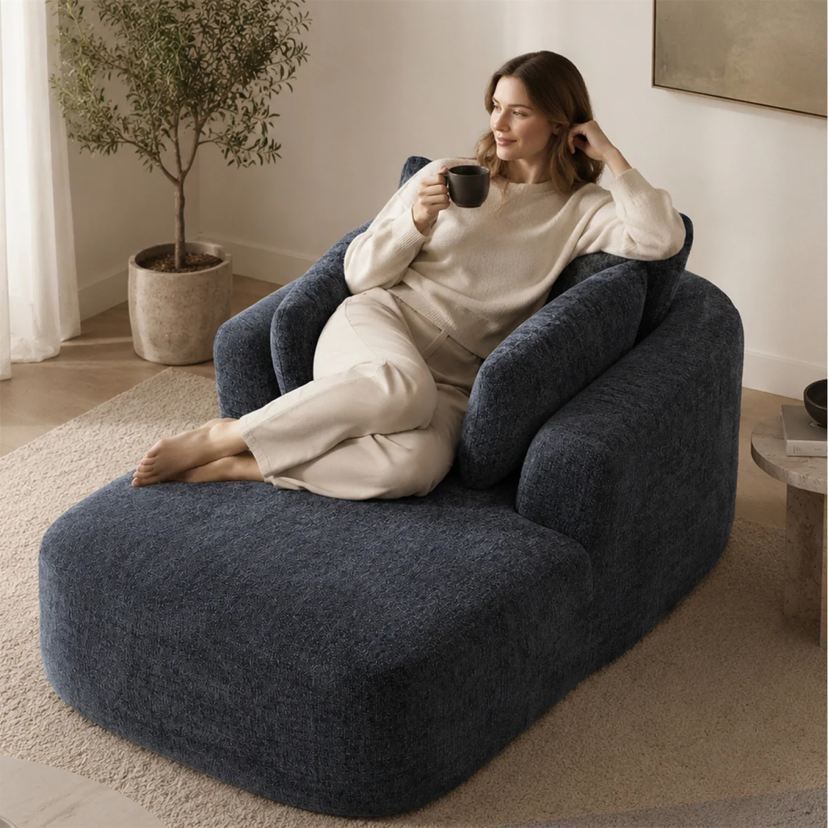 MIMO Indoor Chaise Lounge Lasy Sofa with 30D Foam, Chenille Upholstery - Grey – image 6