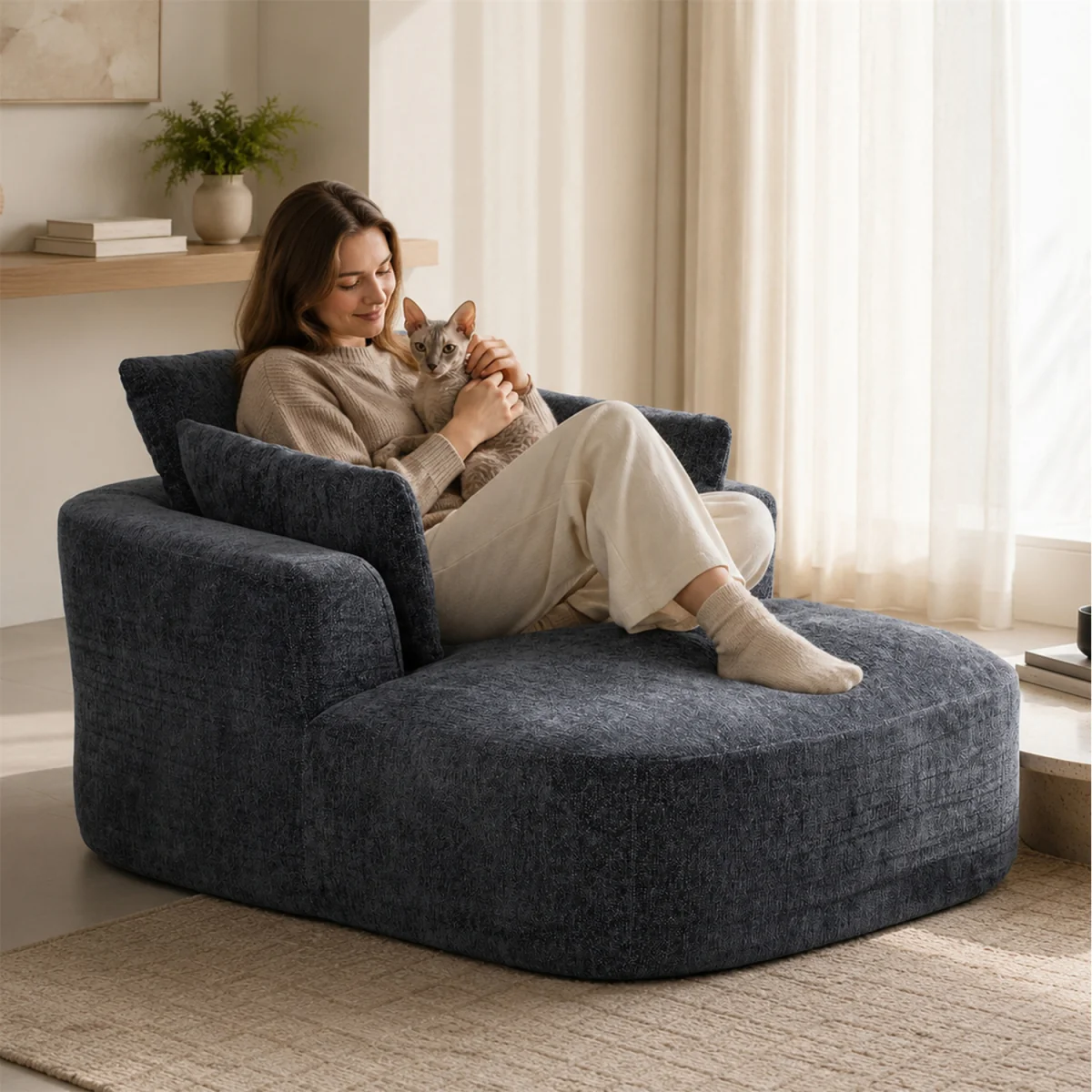 MIMO Indoor Chaise Lounge Lasy Sofa with 30D Foam, Chenille Upholstery - Grey – image 7