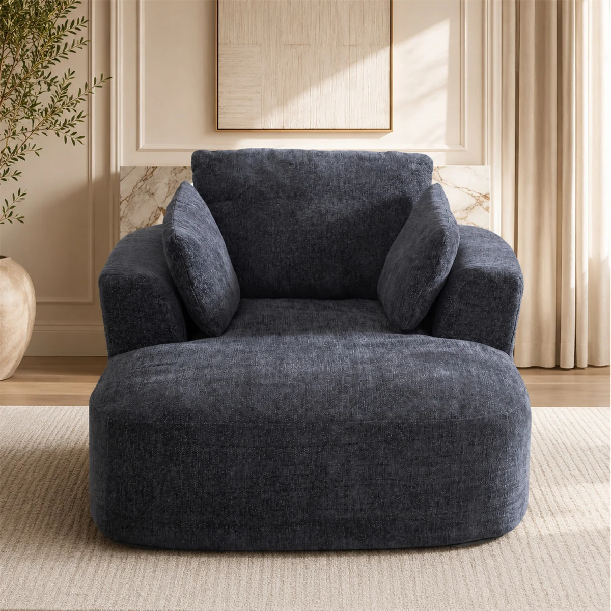 MIMO Indoor Chaise Lounge Lasy Sofa with 30D Foam, Chenille Upholstery - Grey – image 9