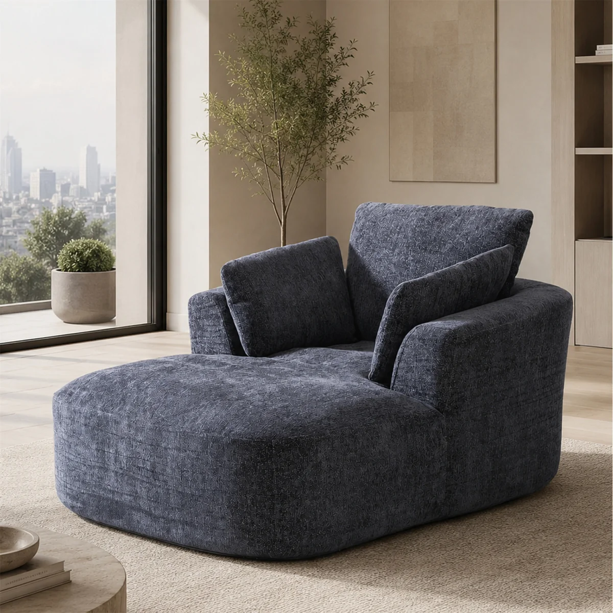 MIMO Indoor Chaise Lounge Lasy Sofa with 30D Foam, Chenille Upholstery - Grey – image 10