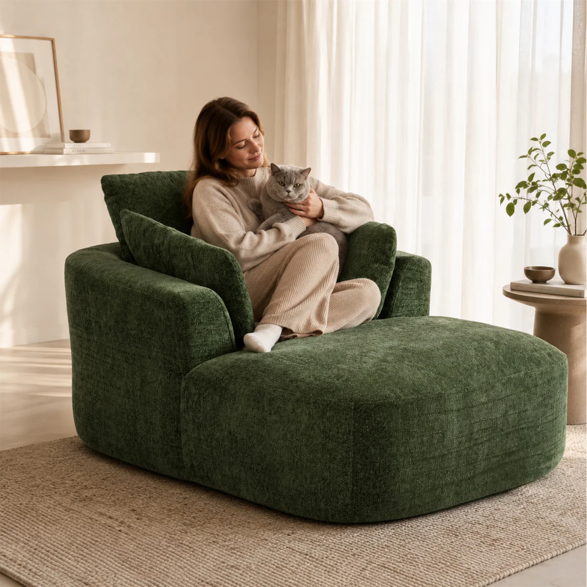 MIMO Indoor Chaise Lounge Lasy Sofa with 30D Foam, Chenille Upholstery - Green – image 6