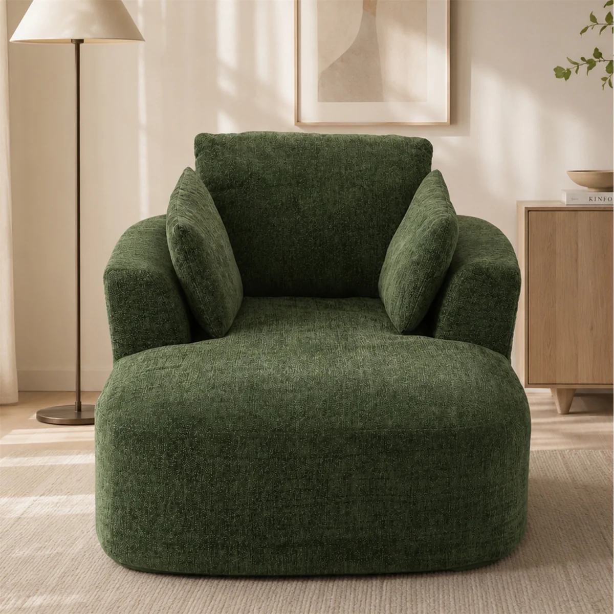 MIMO Indoor Chaise Lounge Lasy Sofa with 30D Foam, Chenille Upholstery - Green – image 8