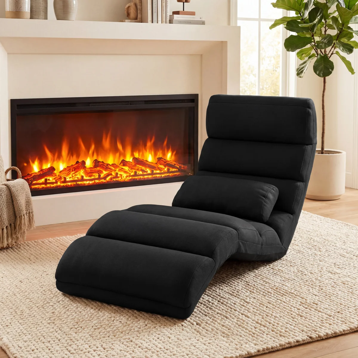 Indoor Chaise Lounge Sofa with Adjustable Backrest - Black – image 2