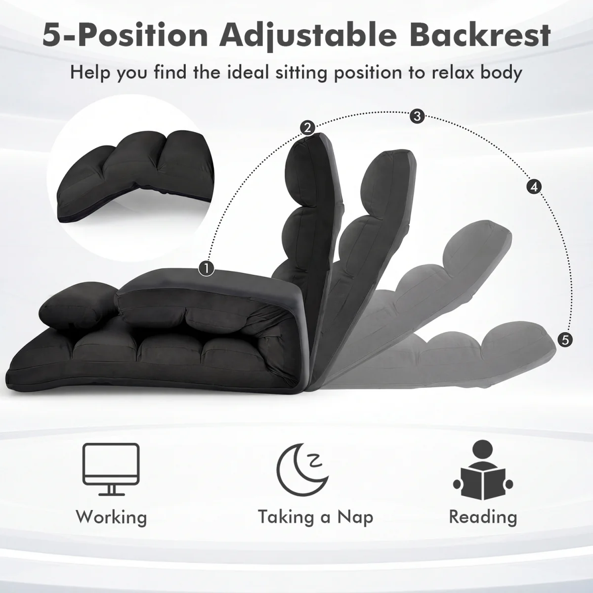 Indoor Chaise Lounge Sofa with Adjustable Backrest - Black – image 7