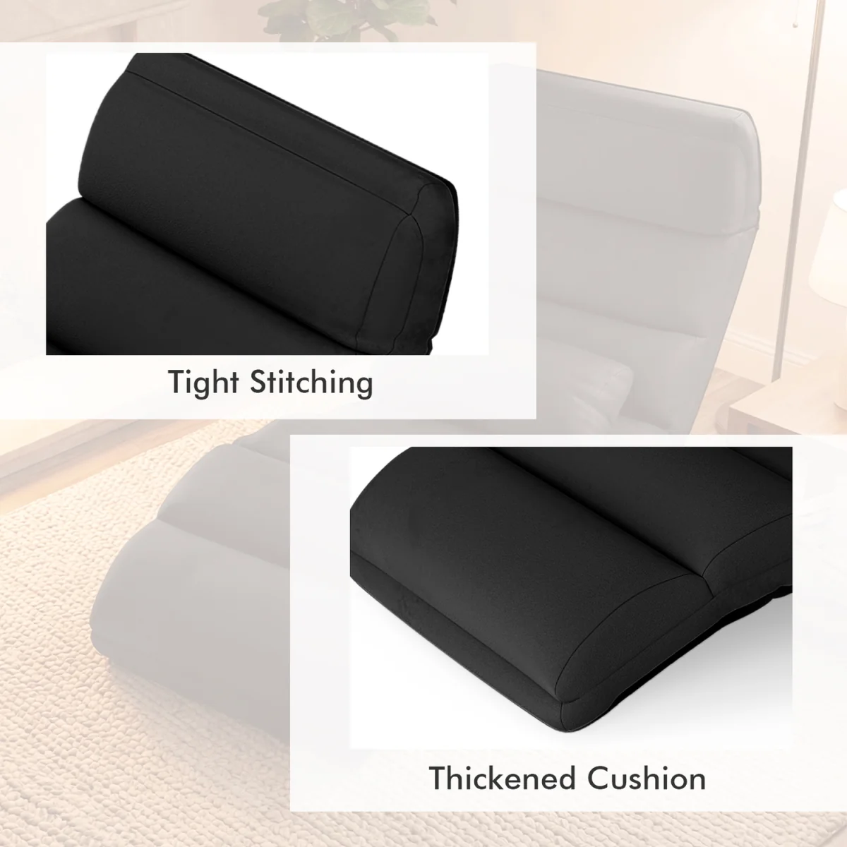 Indoor Chaise Lounge Sofa with Adjustable Backrest - Black – image 8
