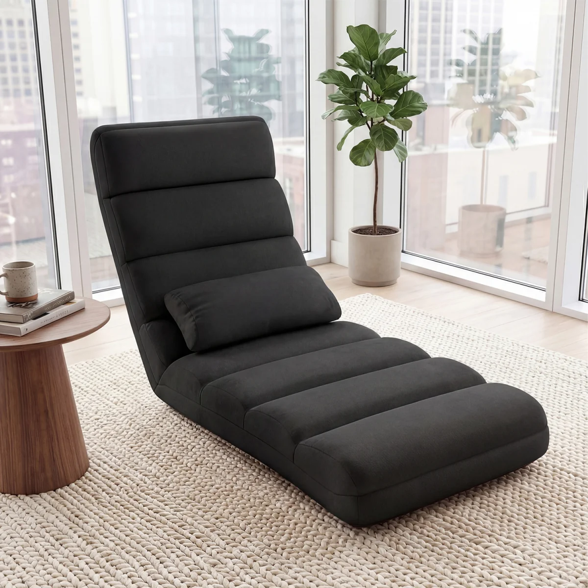 Indoor Chaise Lounge Sofa with Adjustable Backrest - Black – image 9