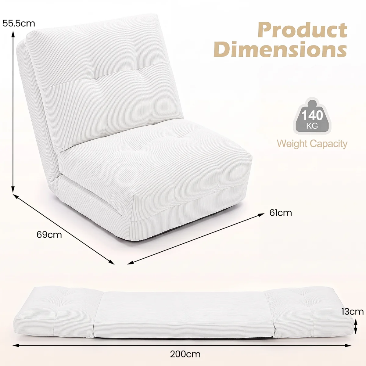5 Level Adjustable Gaming Lazy Lounger-White - White – image 2
