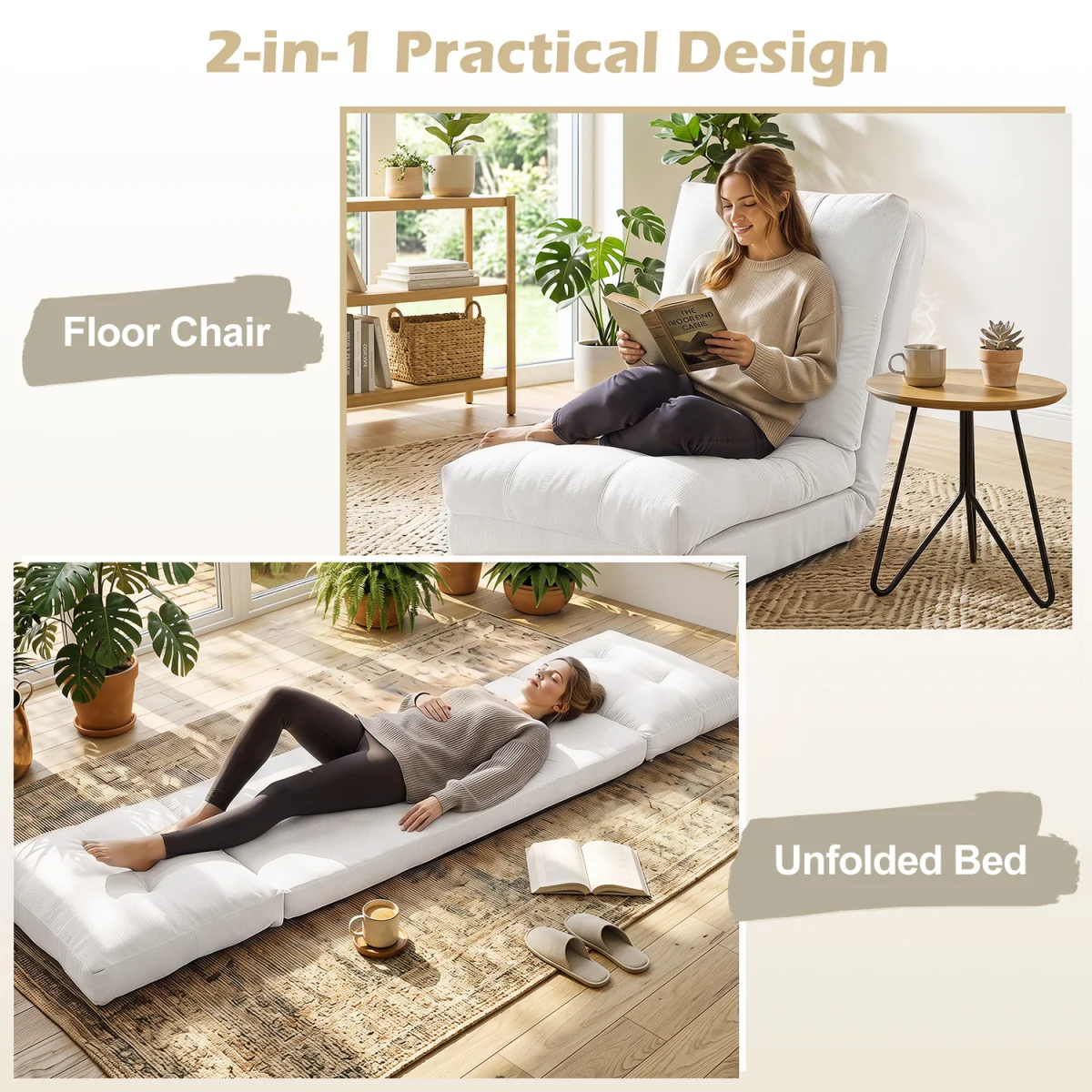 5 Level Adjustable Gaming Lazy Lounger-White - White – image 3