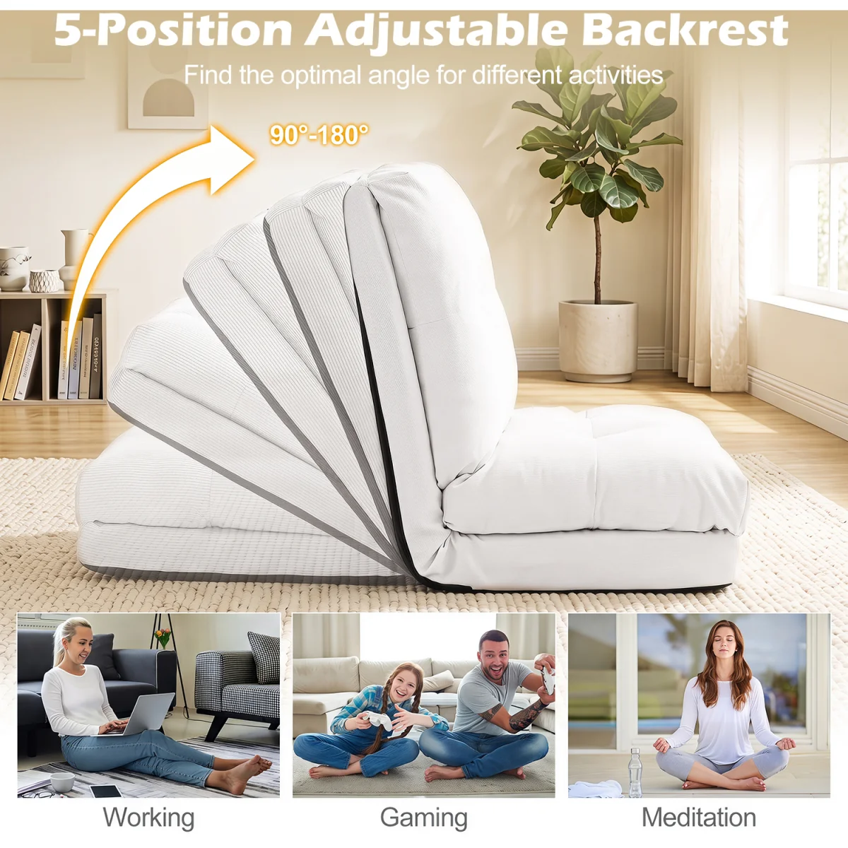 5 Level Adjustable Gaming Lazy Lounger-White - White – image 8