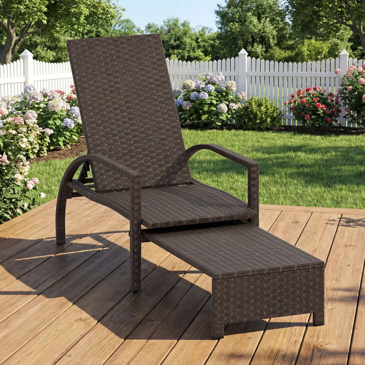 Wicker Reclining Patio Chaise Lounge - Brown – image 3