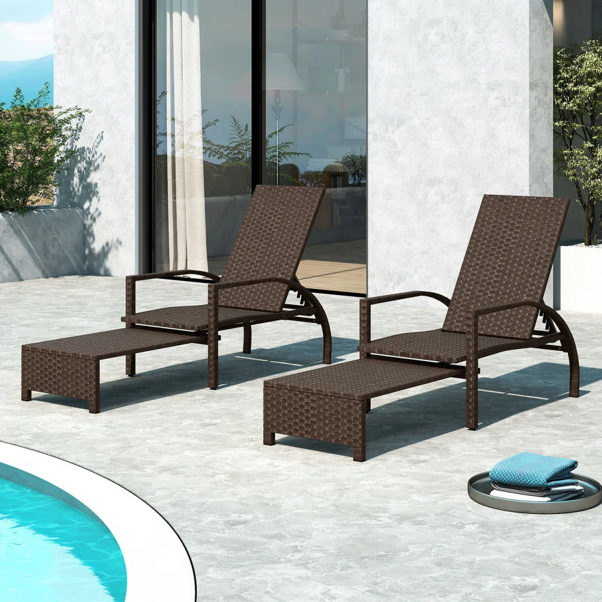 Wicker Reclining Patio Chaise Lounge - Brown – image 4