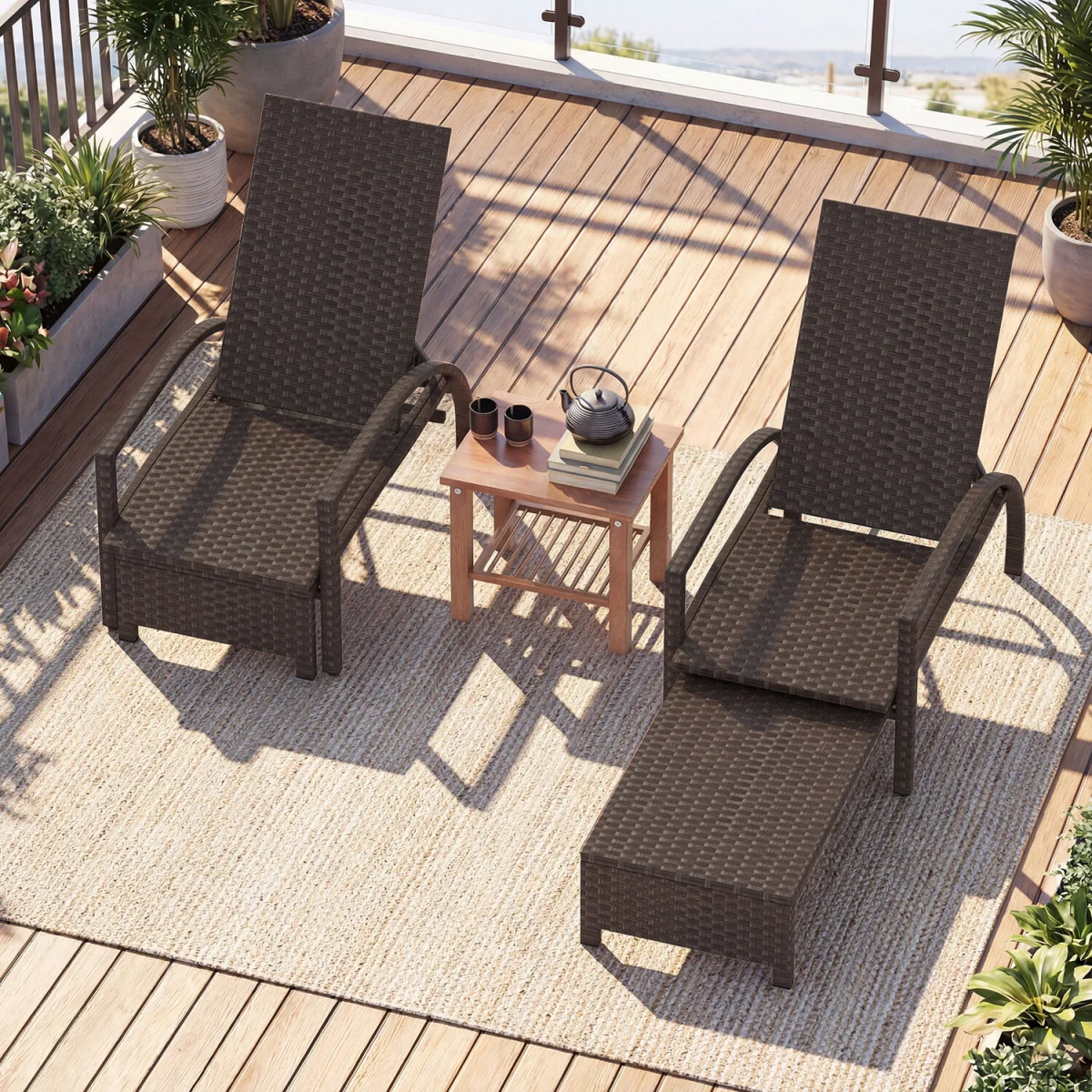 Wicker Reclining Patio Chaise Lounge - Brown – image 5