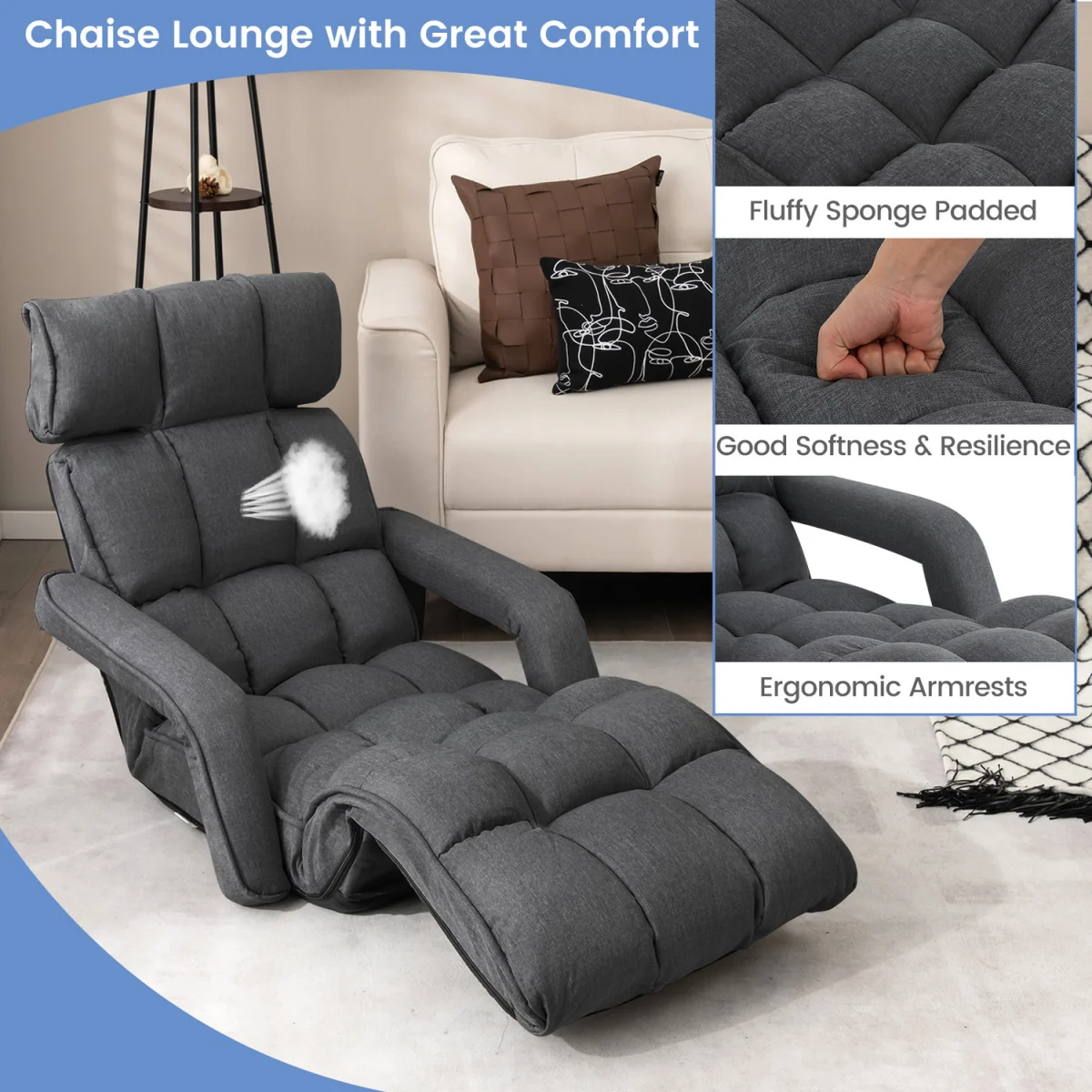 Indoor Chaise Lounger Sofa - Grey – image 8